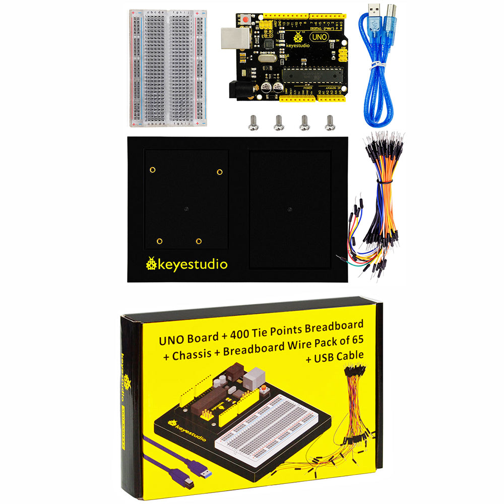 Keyestudio R3 Board +400 Holes Transparent Breadboard +Chassis +65 Jumper Wires +50 cm USB Cable For Arduino DIY Project