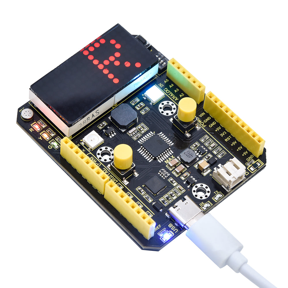 Keyestudio UNO MAX Development Board Onboard 8*8 dot matrix button switch buzzer microphone light sensor RGB LED for Arduino