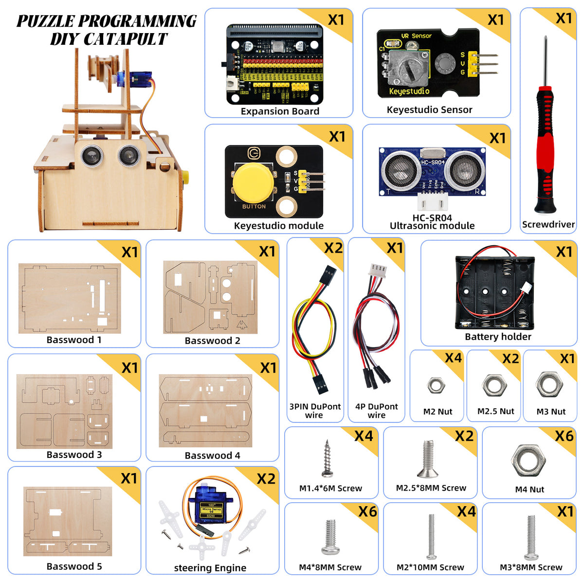 Keyestudio STEM Programming DIY Stone Thrower Learning Starter Kit Wooden Smart Educational Toys With Microbit board
