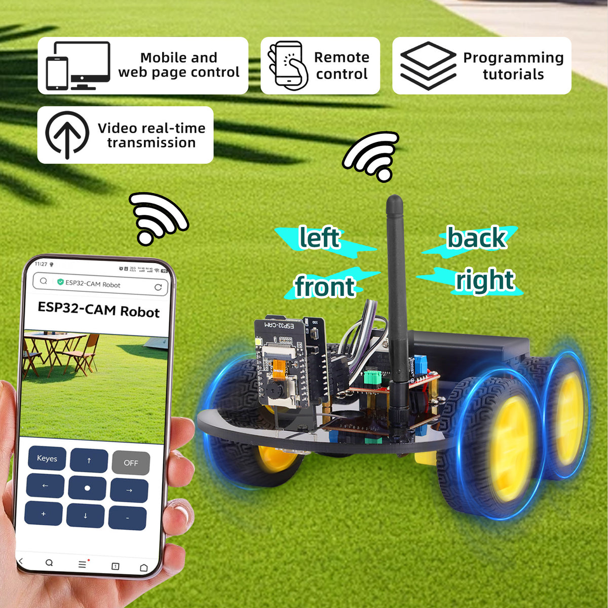 Keyestudio ESP32 Cam 4WD Camera Monitoring Robot Car For Arduino Robotic Educational Car Kit