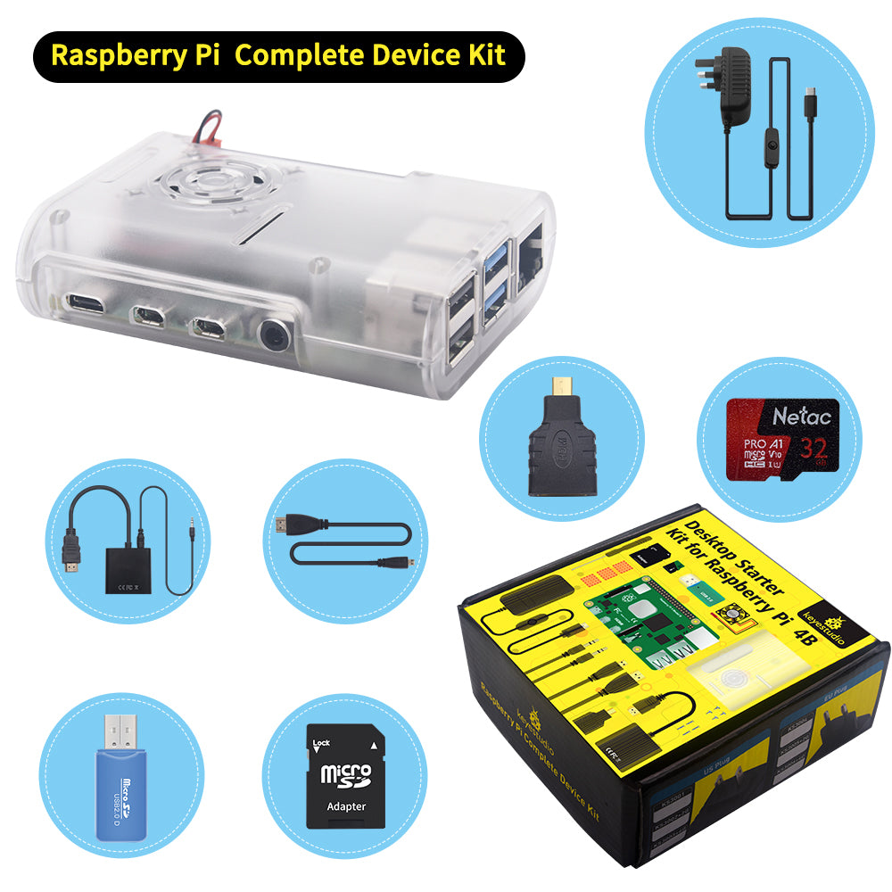 Keyestudio Original Raspberry Pi 4B Starter Kit Complete Device Kit With UK Plug Power Supply (No Raspberry Pi board)
