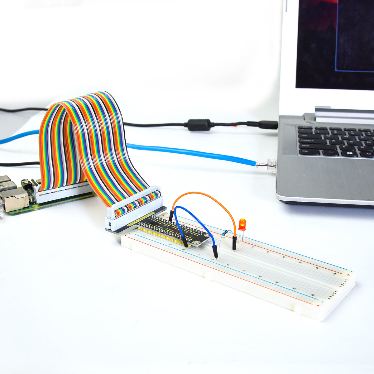 KEYESTUDIO GPIO Breakout Kit for Raspberry Pi 4 4b 3 3b+ with Solderless Breadboard, GPIO Cable, LEDs, Resistors