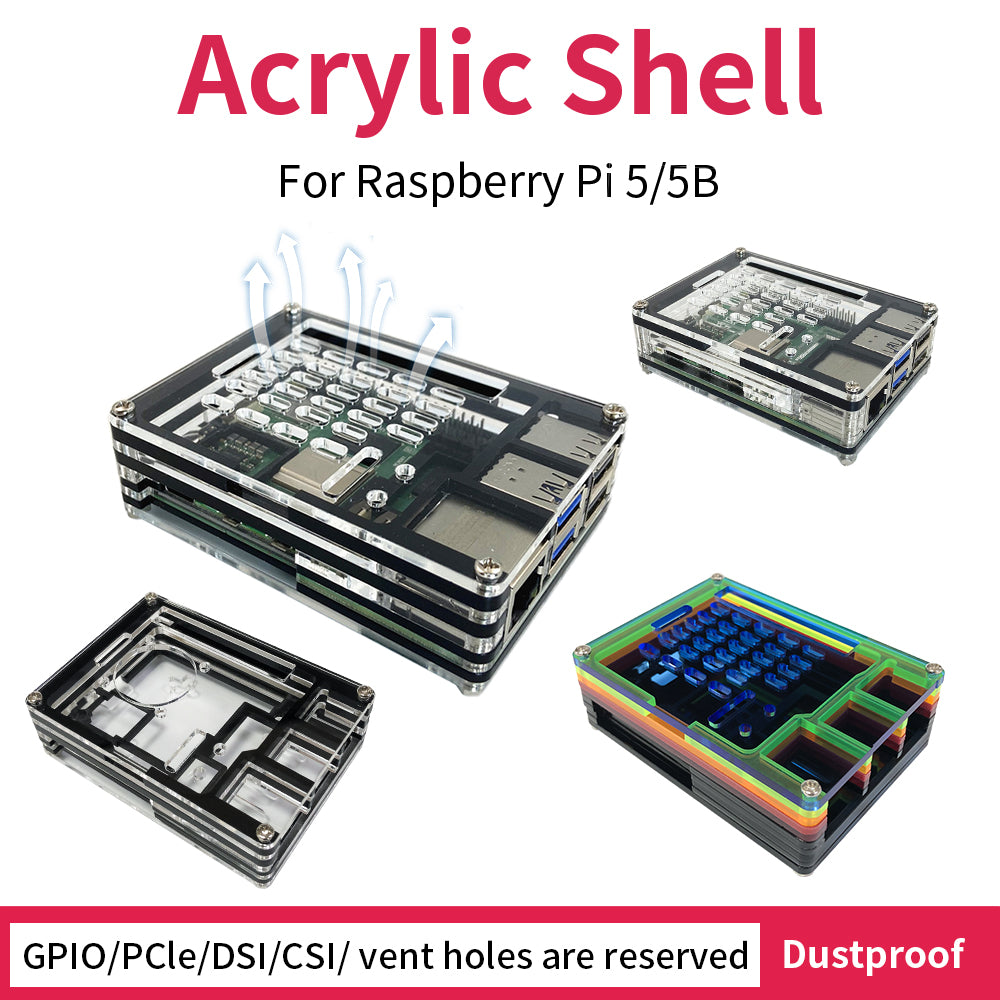 Keyestudio Raspberry Pi 5 Shell Acrylic Case Fan Cover Metal Protection Shell For Raspberry Pi 5B 4G 8G Development Board