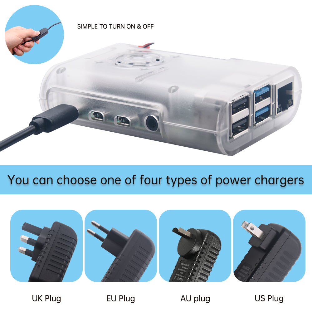 Raspberry Pi 4B Kit Complete Device Starter Kit With US Plug Power Supply (No Raspberry Pi board)