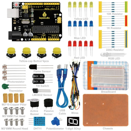 KEYESTUDIO R3 Breadboard kit For Arduino Education Project with dupont wire+LED+resistor+PDF