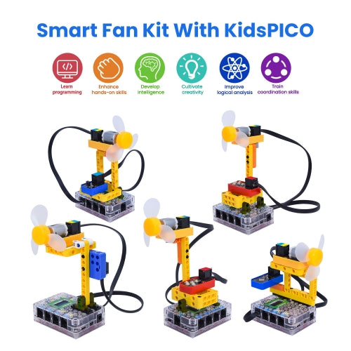 Kidsbits STEM Electronic Building Blocks Smart Fan DIY Sensor Lego Kit With Pico Board Support Kidsblock & Python Programming