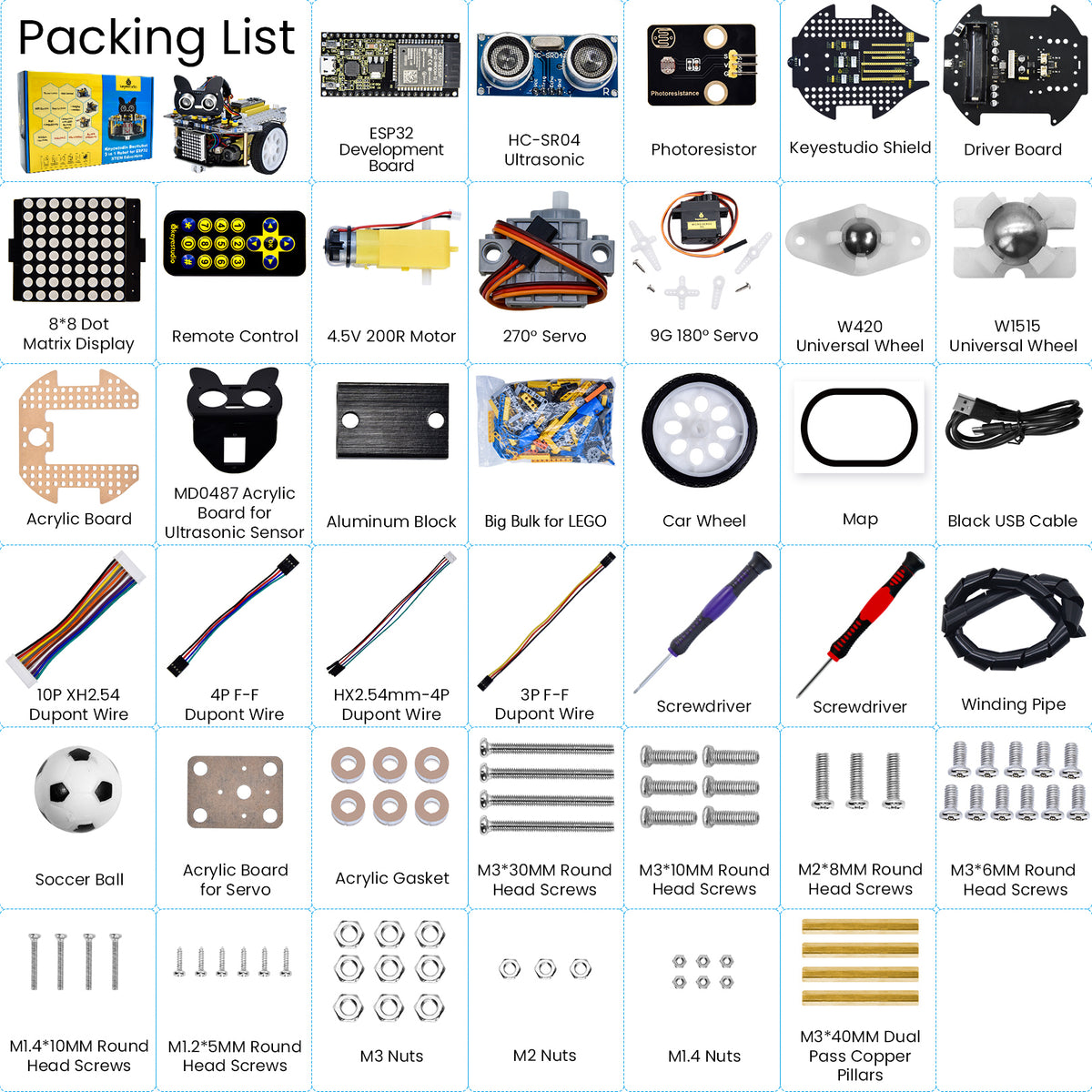 Keyestudio 3 in 1 Beetlebot Robot Car ForArduino ESP32 STEM Education DIY Kit Compatible with LEGO+Projects