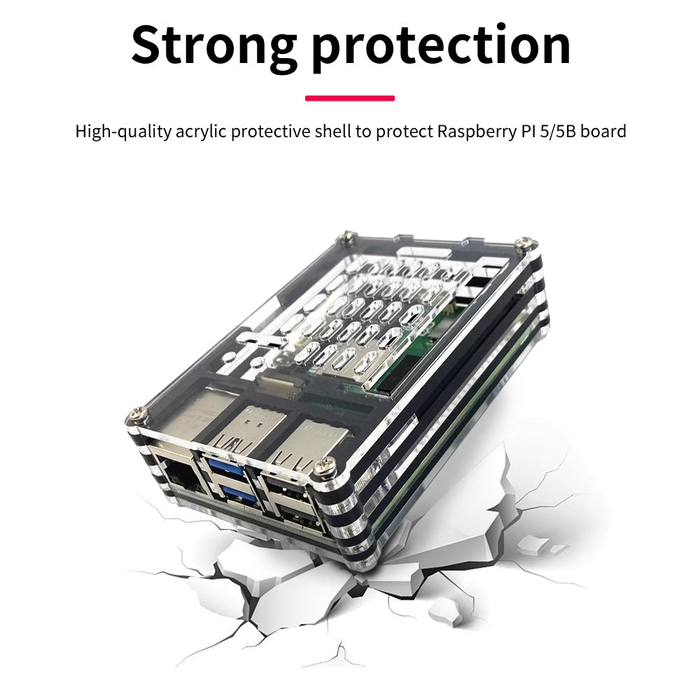 Keyestudio Raspberry Pi 5 Shell Acrylic Case Fan Cover Metal Protection Shell For Raspberry Pi 5B 4G 8G Development Board