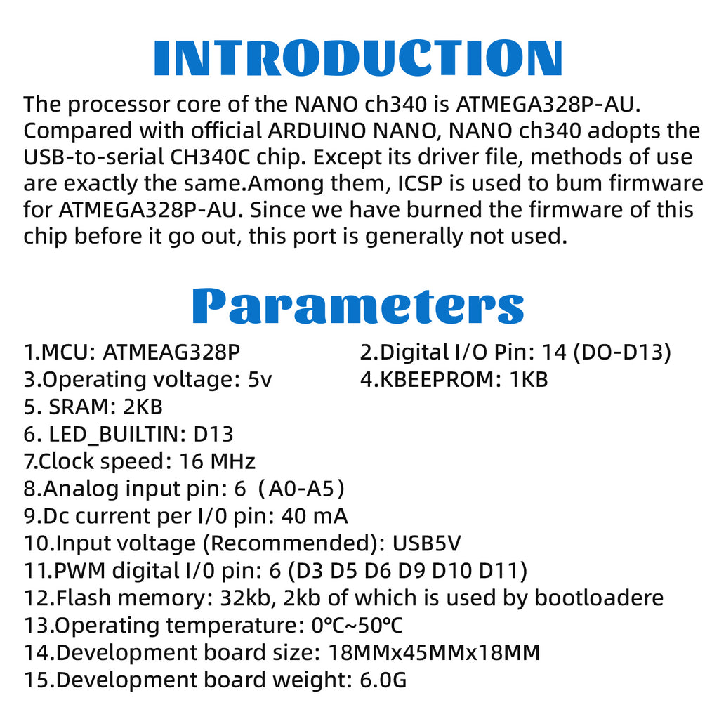 NANO-V3.0 CH340 Development Board ATMEGA328P-AU Controller Board With TYPE-C Cable For Arduino