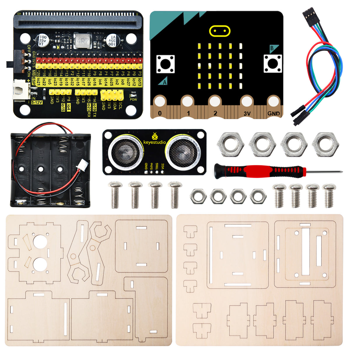 Keyestudio Microbit V2.0 DIY Distance Detection Robot Kit STEM Programming Electronic Starter Kit