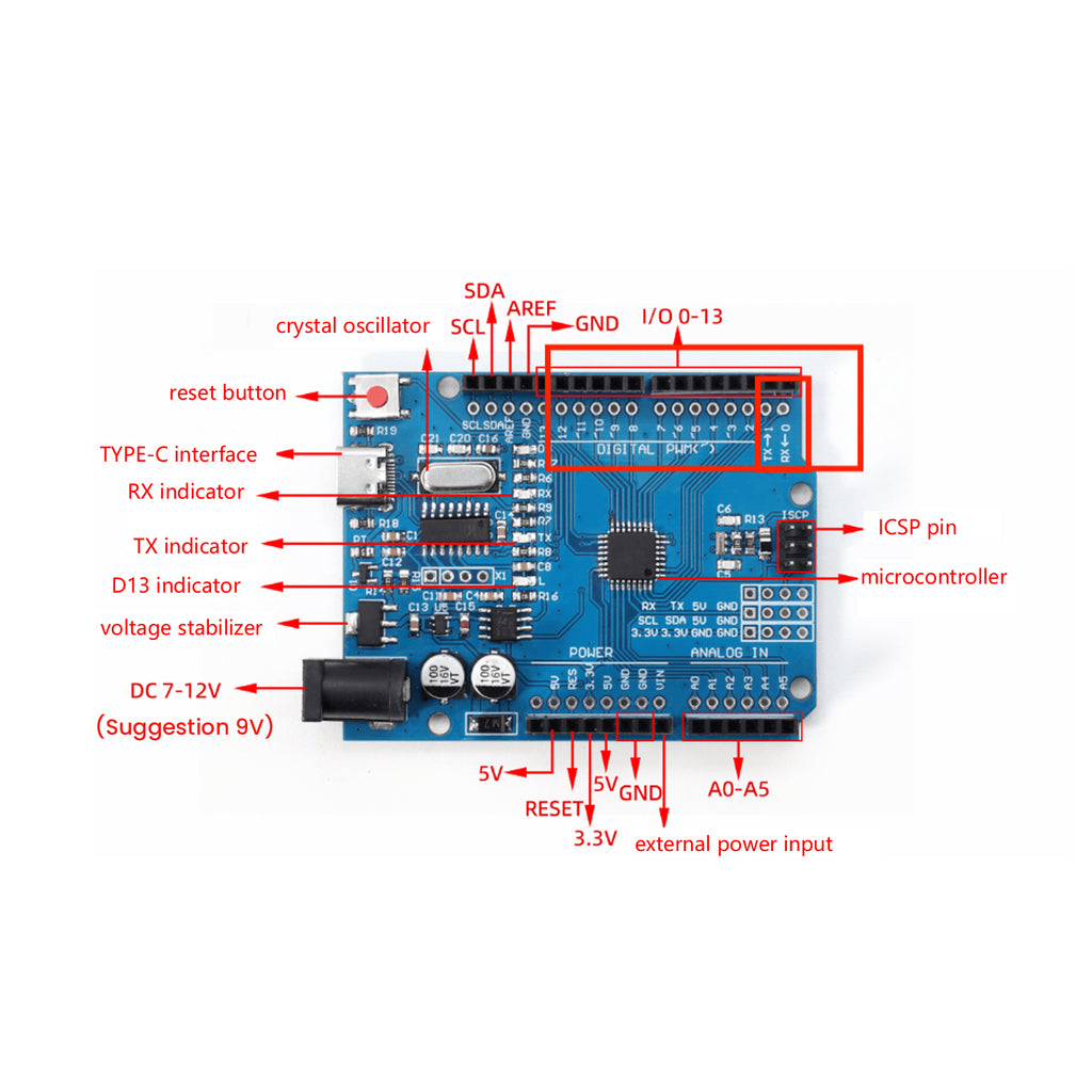 Keyestudio UNO R3 Development Board ATMEGA328P-AU TYPE-C for Arduino UNOR3 Microcontroller Board