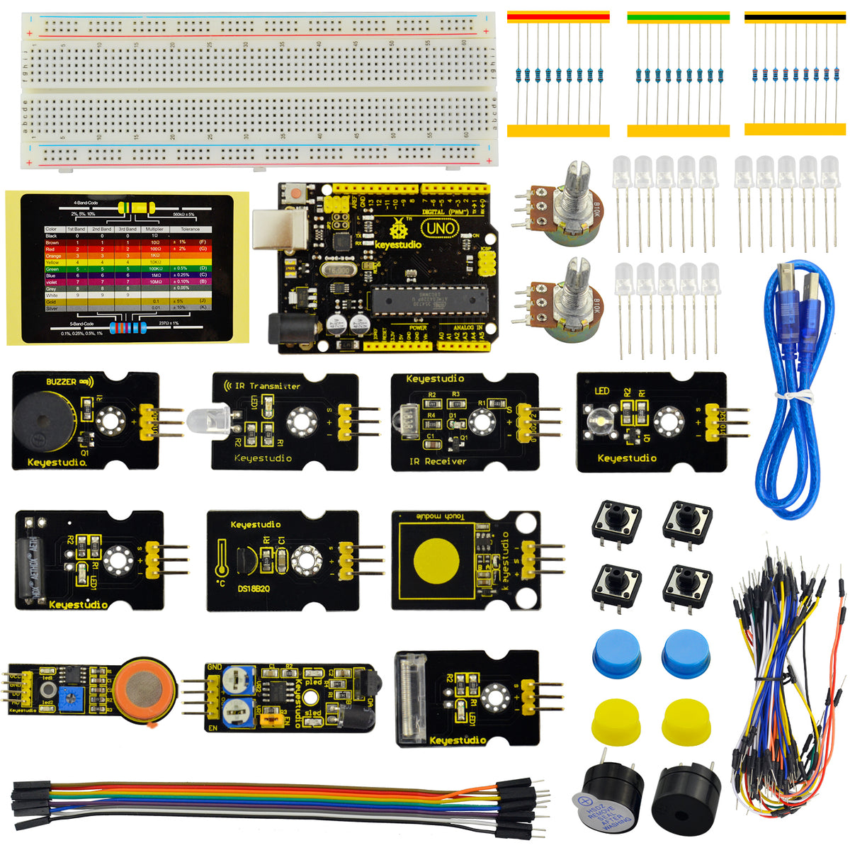 Keyestudio Sensor Starter Kit-K1 For Arduino Education Learning Programming with UNO R3 +DS18B20+IR Receiver+IR Transmitter