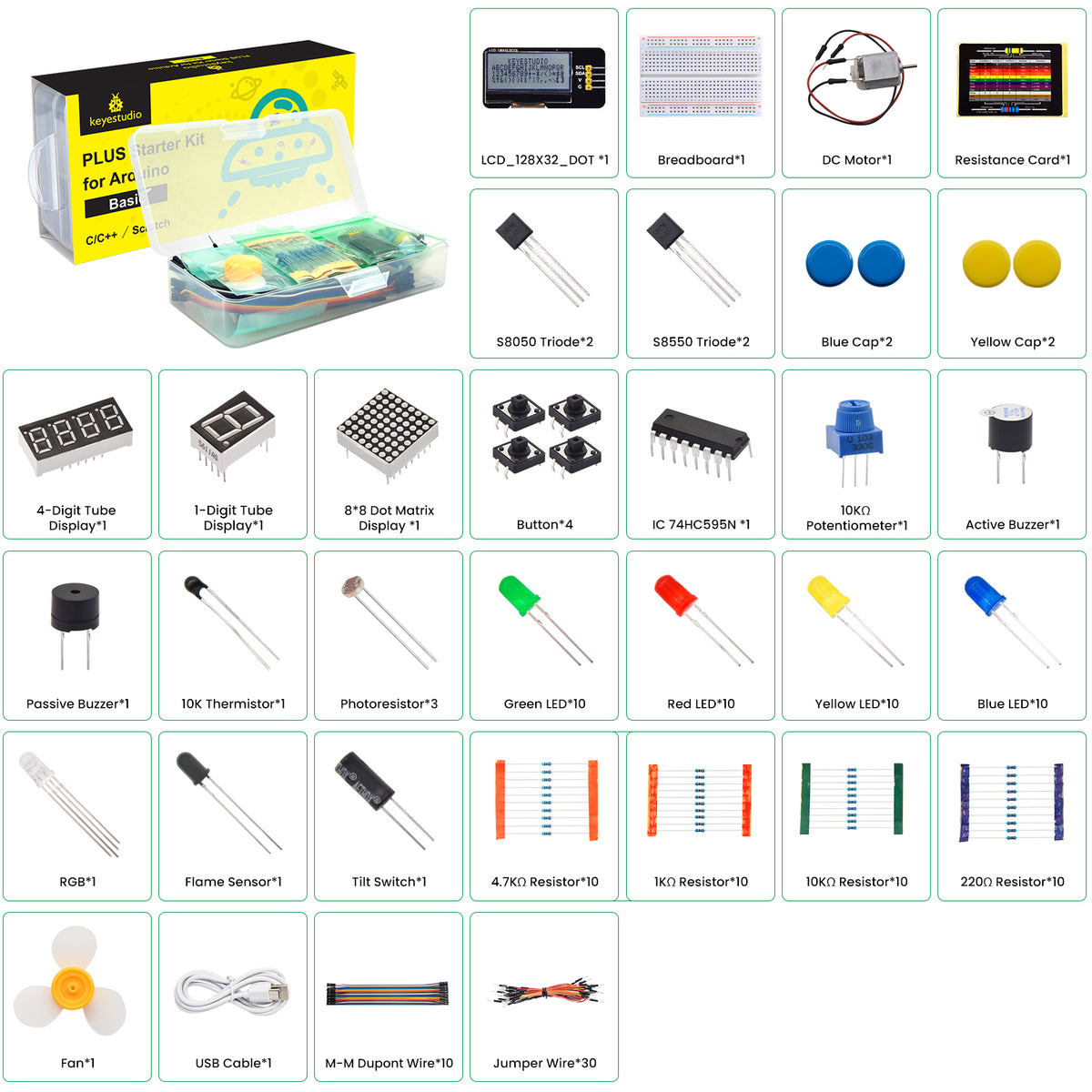 Keyestudio Basic Starter Kit for Arduino DIY Programming Electronics Kit 20Project Without Plus Mainboard