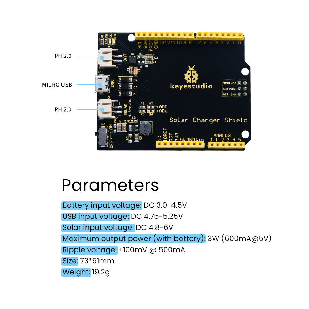 Keyestudio Solar Charger Shield for Arduino Solar Panel / Solar Cell