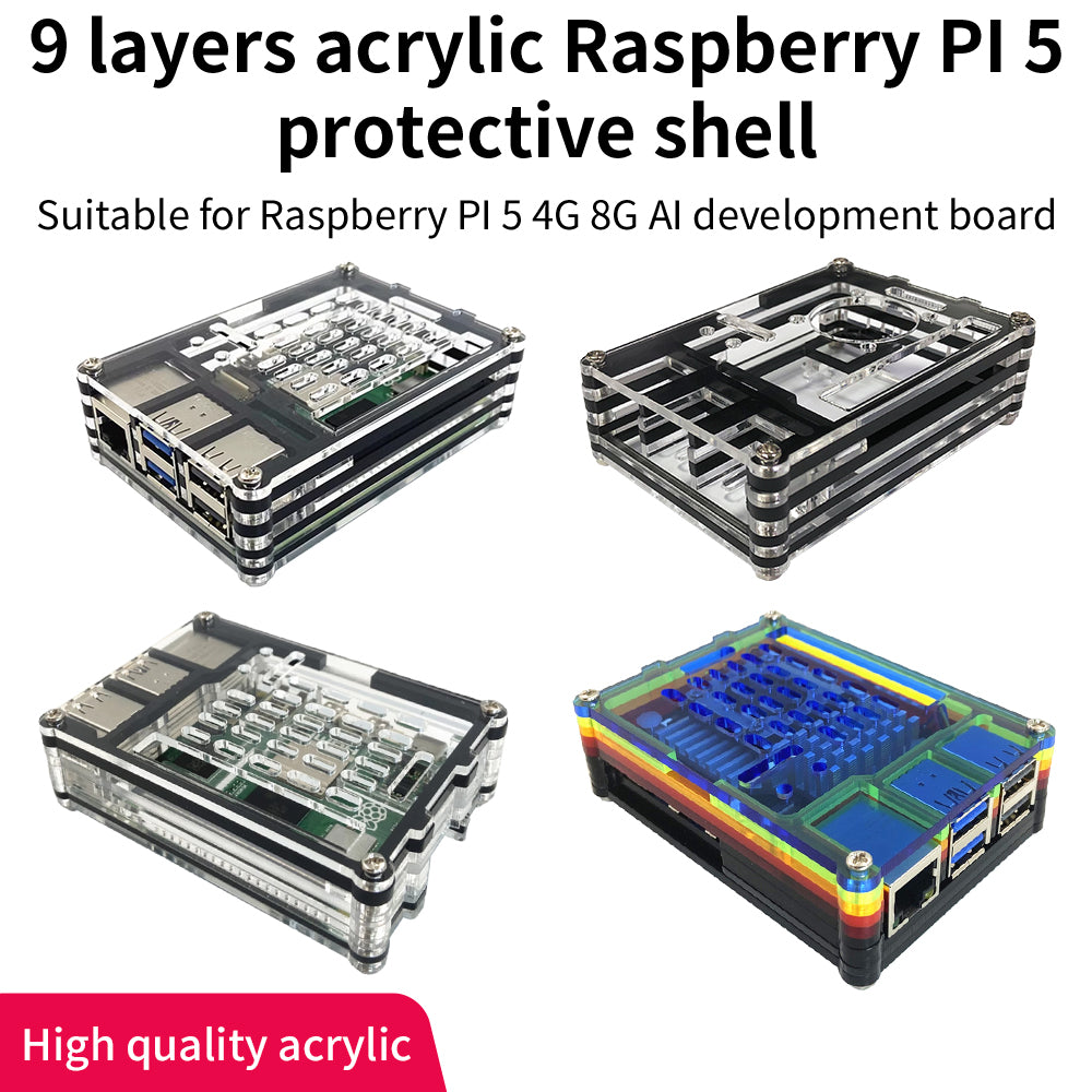 Keyestudio Raspberry Pi 5 Shell Acrylic Case Fan Cover Metal Protection Shell For Raspberry Pi 5B 4G 8G Development Board