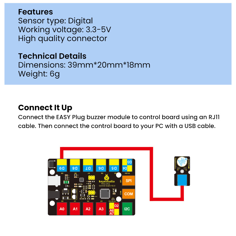 Keyestudio RJ11 EASY-plug Active Buzzer Module for Arduino STEAM