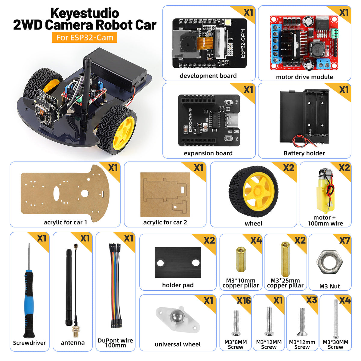 Keyestudio ESP32-CAM 2WD Camera Monitoring Car For ESP32 Robotic Kit