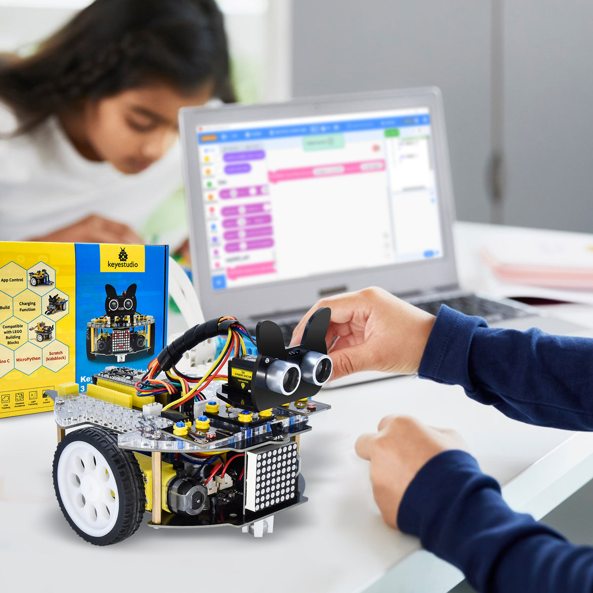 Keyestudio 3 in 1 Beetlebot Robot Car ForArduino ESP32 STEM Education DIY Kit Compatible with LEGO+Projects