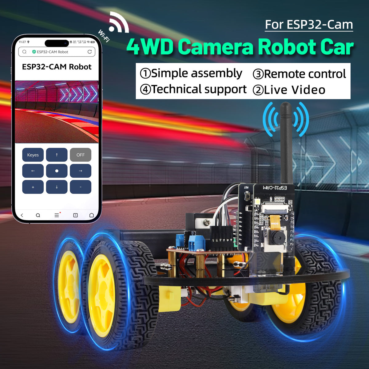 Keyestudio ESP32 Cam 4WD Camera Monitoring Robot Car For Arduino Robotic Educational Car Kit