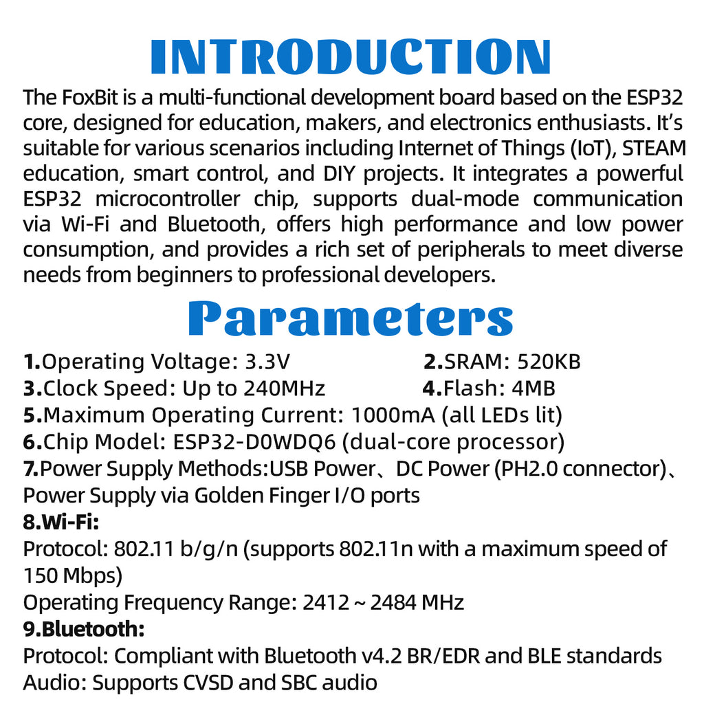 Keyestudio Foxbit STEM Education ESP32 Development Board Wireless Communication With TYPE-C For Arduino and Python