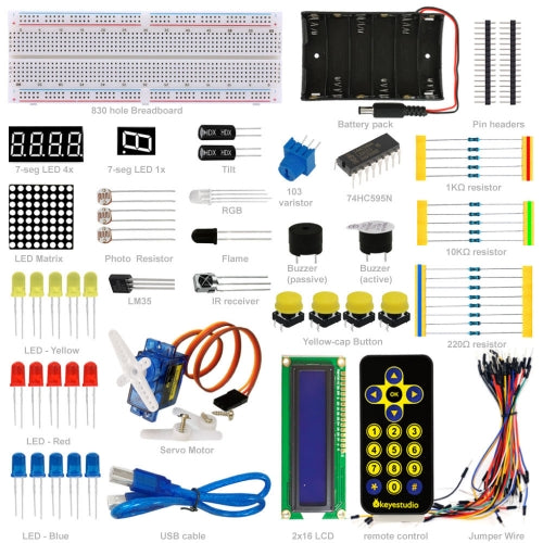 Keyestudio Basic Starter Learning Kit (no UNO board) for Arduino Programming Education with LEDs+PDF