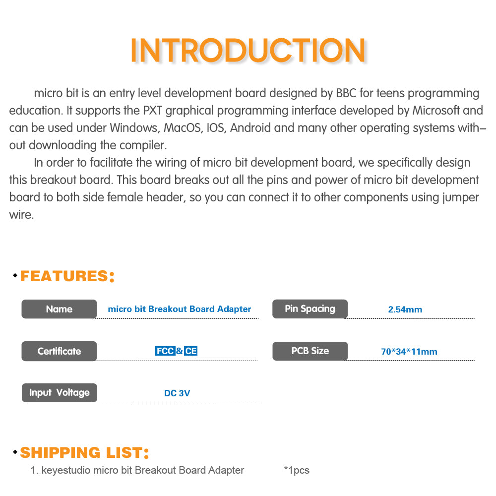 Keyestudio Micro bit Breakout Board Adapter for BBC Micro:Bit