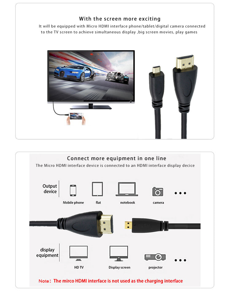 Keyestudio Micro HDMI To HDMI Cable HD Data Dable Micro HDMI Cable 1 Meter
