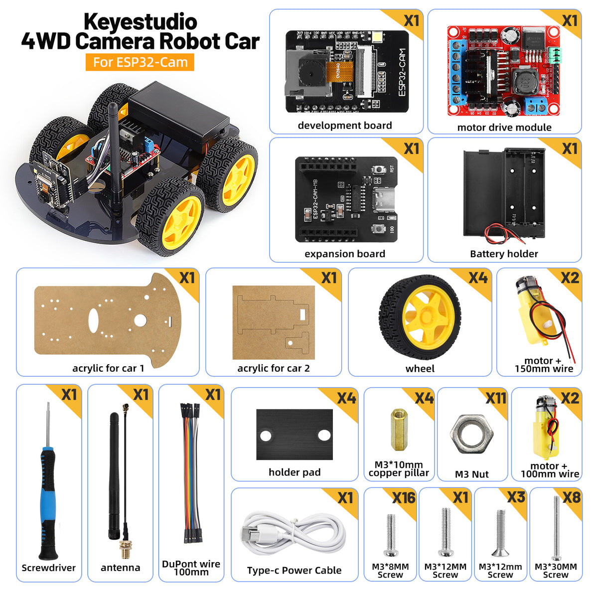 Keyestudio ESP32 Cam 4WD Camera Monitoring Robot Car For Arduino Robotic Educational Car Kit
