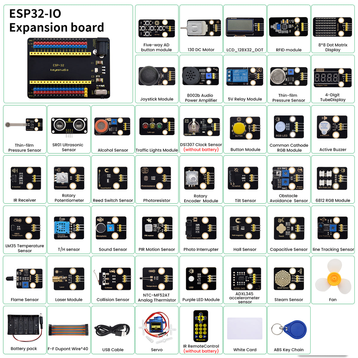 Keyestudio 42 in 1 ESP32 Sensor Module Kit Diy Electronic Kit For Arduino C and MicroPythoon Without ESP32 mainboard
