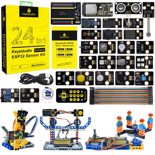 Keyestudio ESP32 24 in 1 Sensor Starter Kit DIY Education Kit For MicroPython&Arduino Programming Without ESP32 board