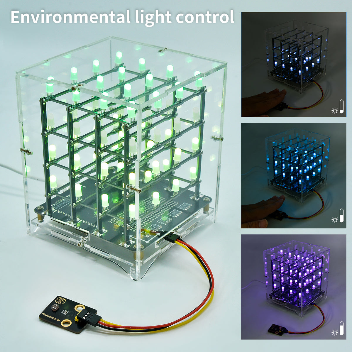 Keyestudio 4x4x4 RGB LED CUBE Electronic Kit For Arduino Starter Kit Voice control Support C++ /Scratch Programming
