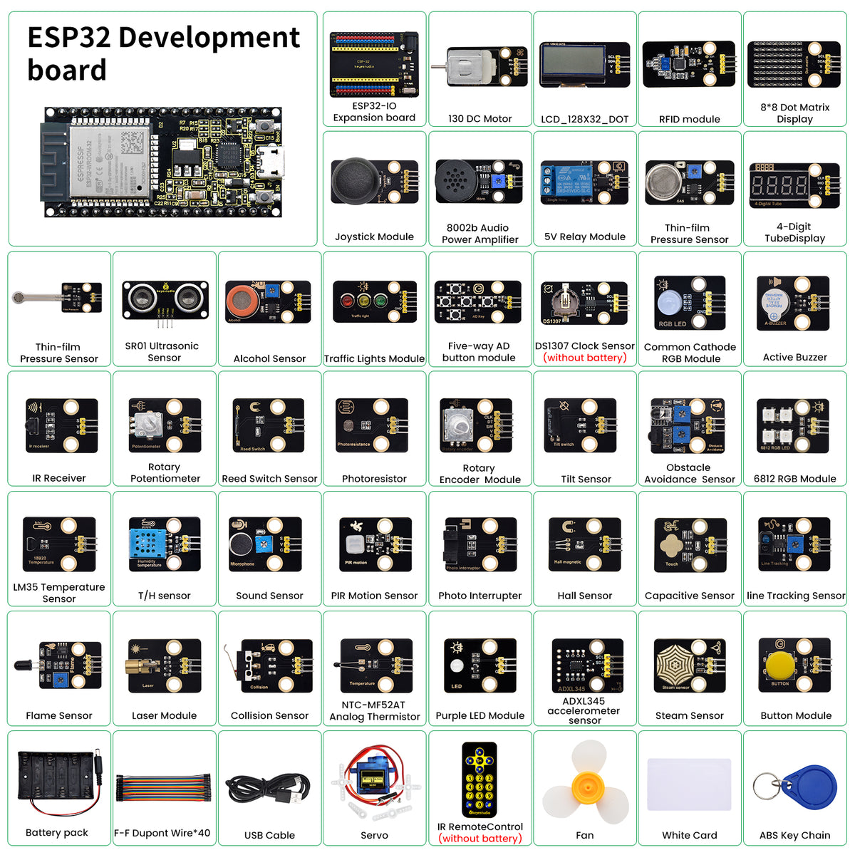 Keyestudio 42 in 1 ESP32 Sensor Module Kit Diy Electronic Kit For Arduino C and MicroPythoon With ESP32 mainboard