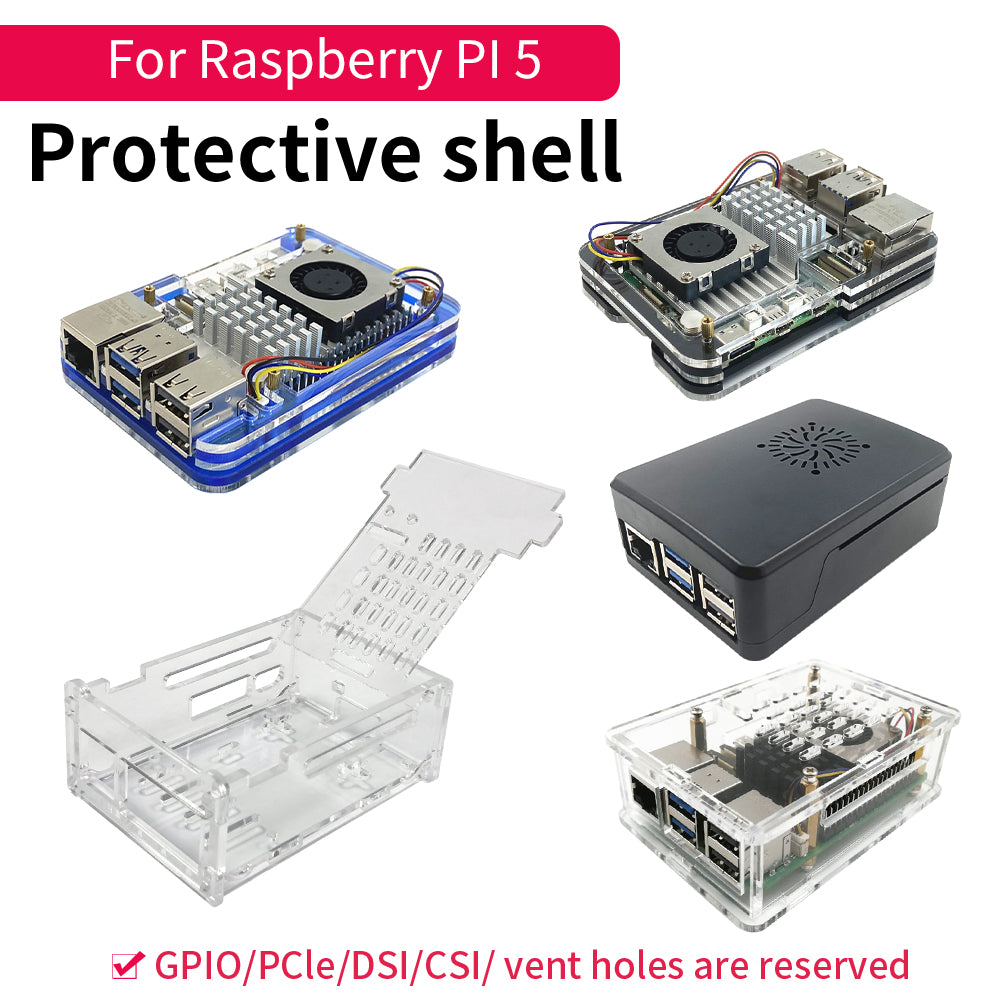 Keyestudio Raspberry Pi 5 Shell Acrylic Case Fan Cover Metal Protection Shell For Raspberry Pi 5B 4G 8G Development Board