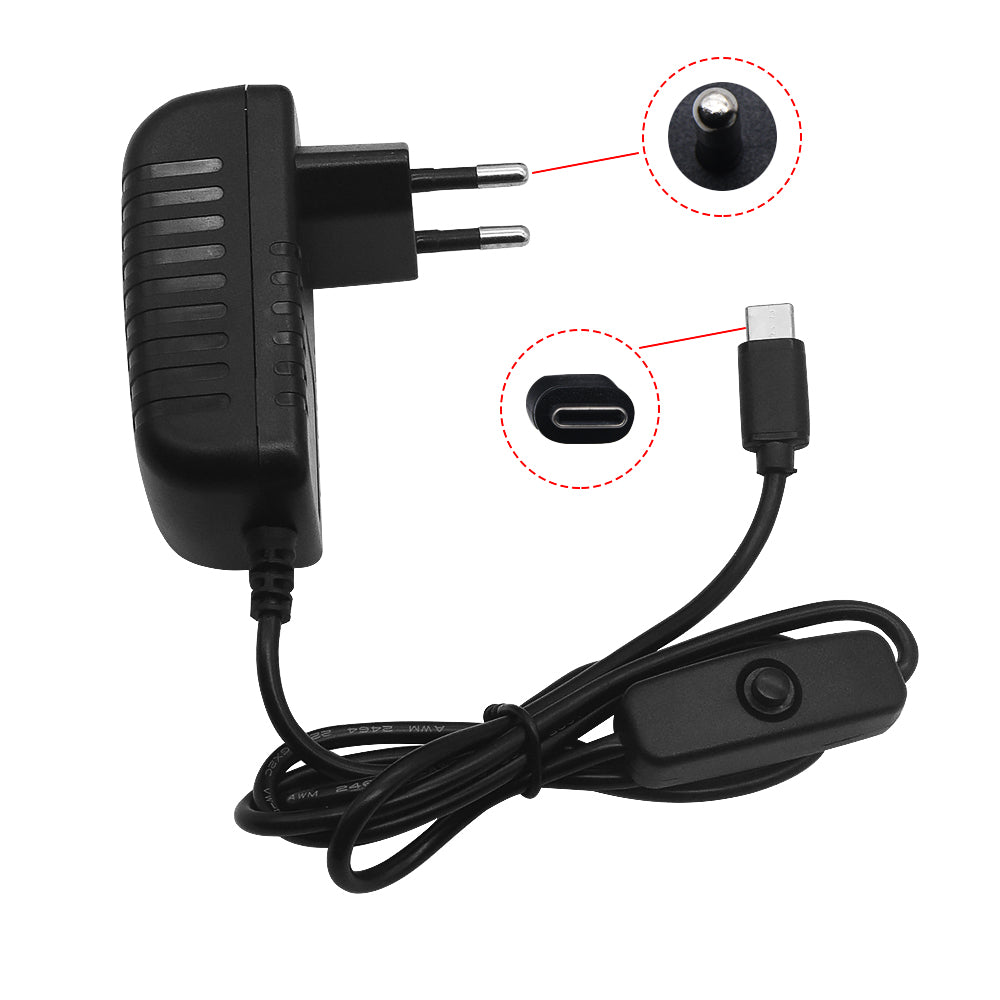 Raspberry Pi 4B Power Adapter 5V 3A With Switch Button USB Type-C Interface Motherboard Power Supply Power Source Unit Switch Socket
