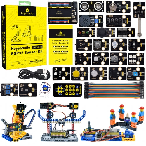 Keyestudio ESP32 24 in 1 Sensor Starter Kit DIY Education Kit For MicroPython&Arduino Programming(39 Projects)