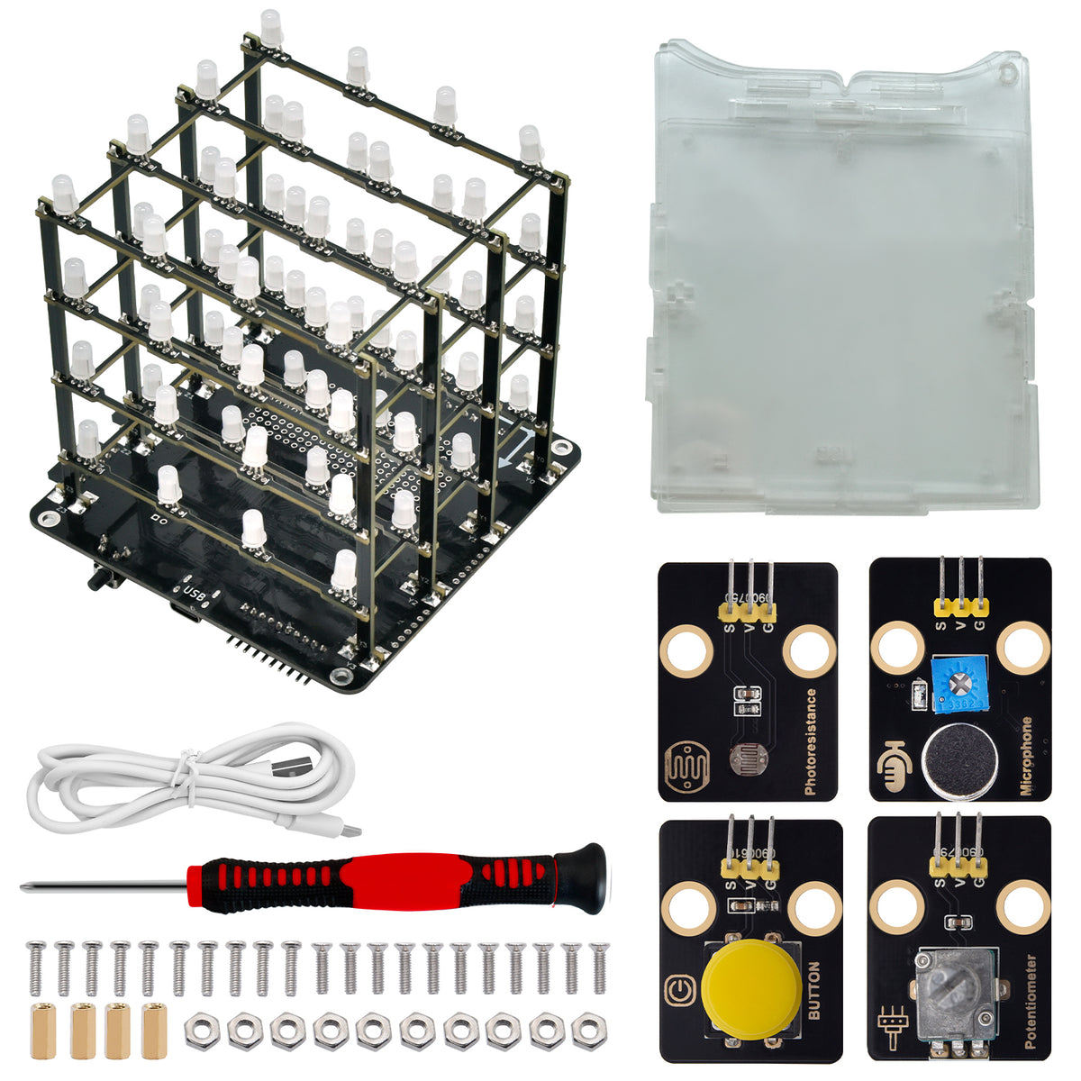Keyestudio 4x4x4 RGB LED CUBE Electronic Kit For Arduino Starter Kit Voice control Support C++ /Scratch Programming
