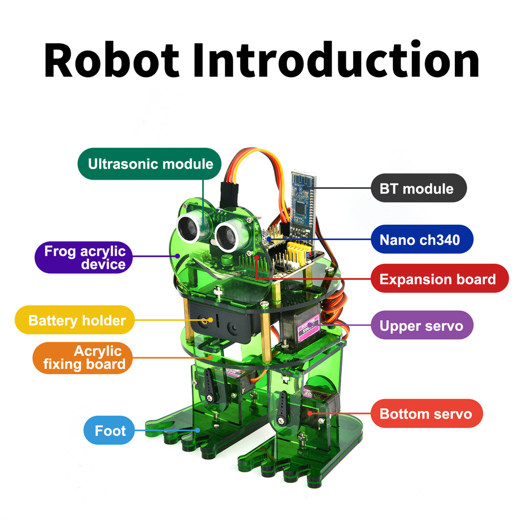 Keyestudio DIY 4-DOF Robot Kit Frog Robot for Arduino Nano Graphical Programming/Support IOS &Android APP Control