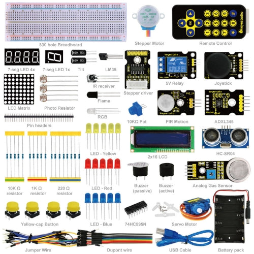 Keyestudio Advanced Starter Learning Kit (no MCU Board) for Arduino Programming Education + Ultrasonic+PDF