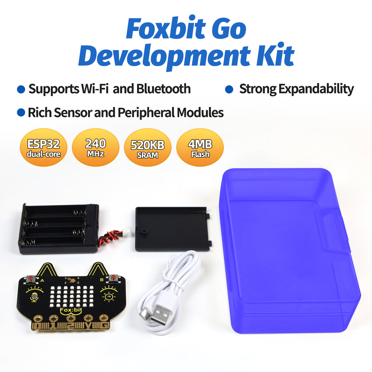 Keyestudio Foxbit Go Development Kit Rich Sensor and Peripheral Modules Supports Wi-Fi and Bluetooth