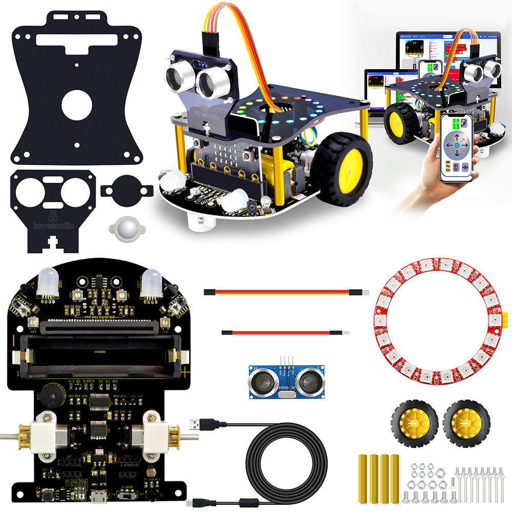 Keyestudio Microbit Robot Mini Smart Robot Car STEM Robot Kit V2.0 Without Microbit Main Board