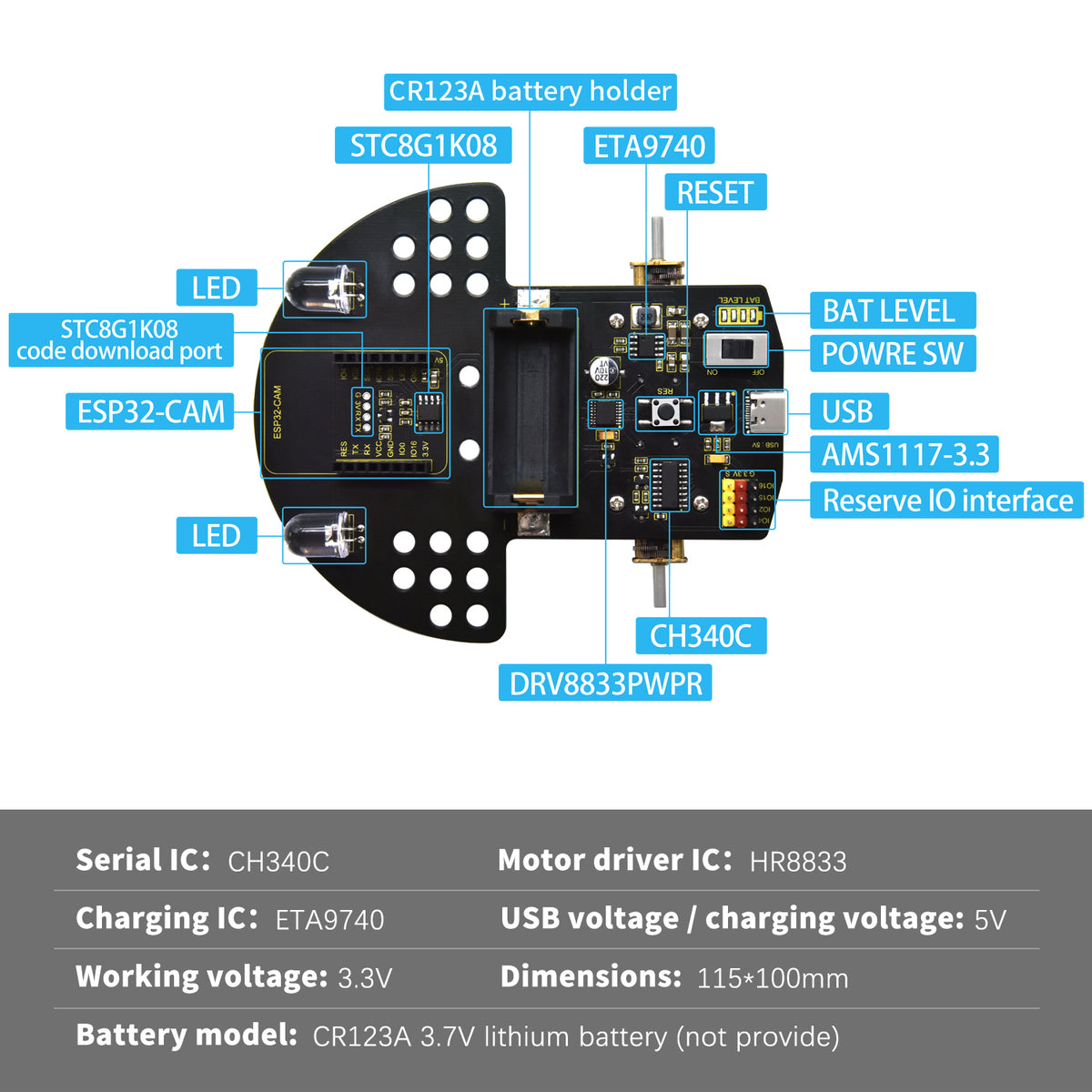 Keyestudio ESP32-CAM Vision Smart Car For Arduino Robot Kit