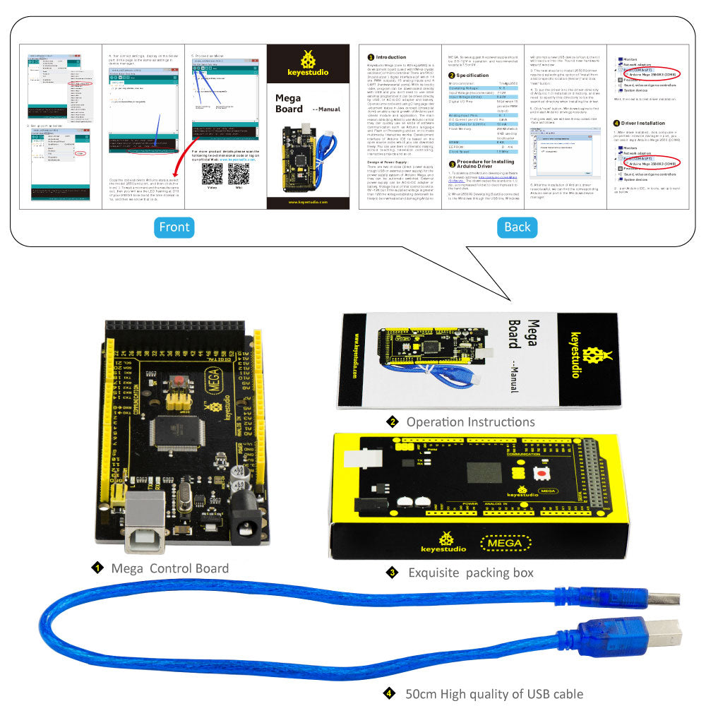 Keyestudio MEGA 2560 R3 Development Board For Arduino + 1Pcs USB cable+Manual