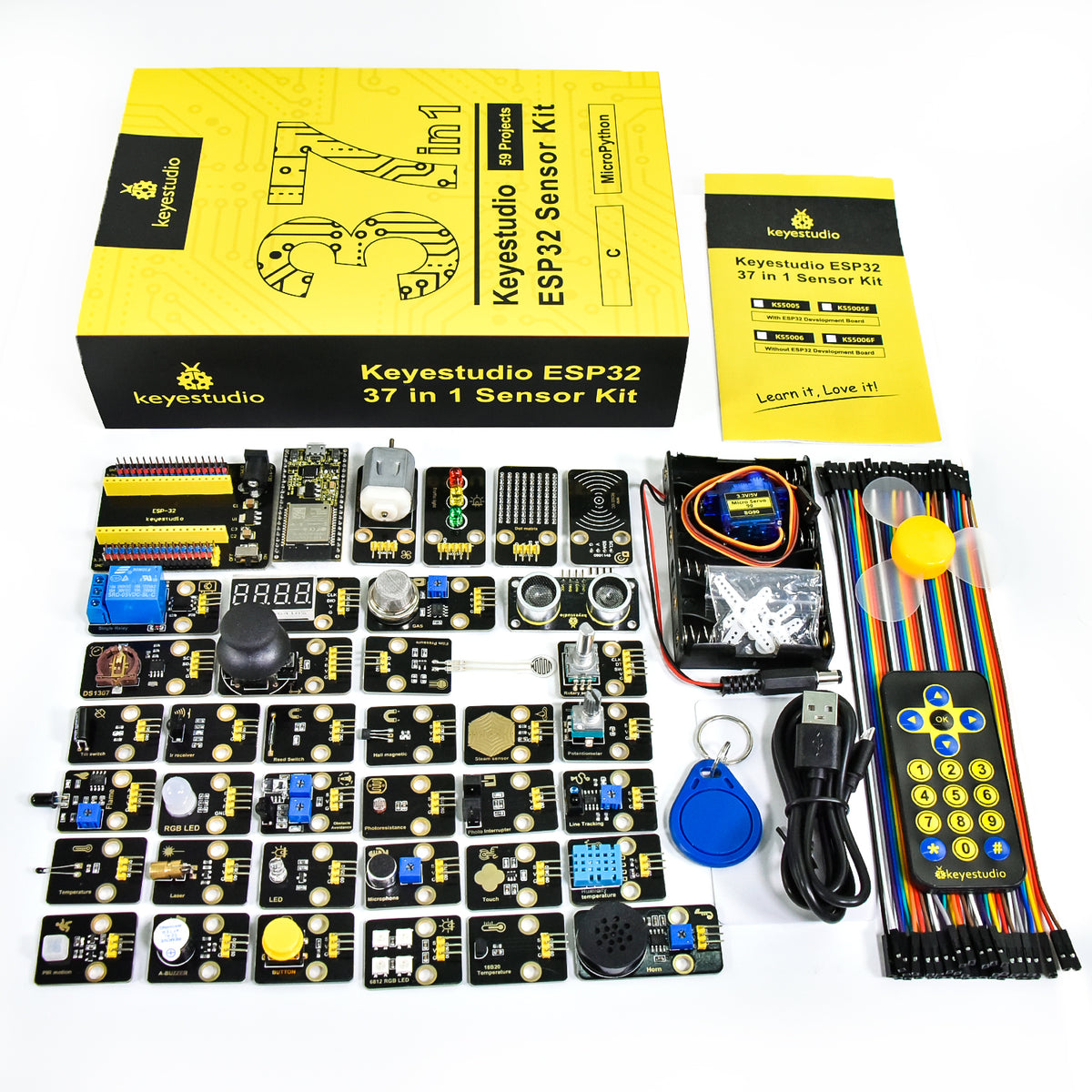 Keyestudio ESP32 37 in 1 Sensor Starter Kit DIY Education Kit For MicroPython&Arduino Programming(59 Projects)