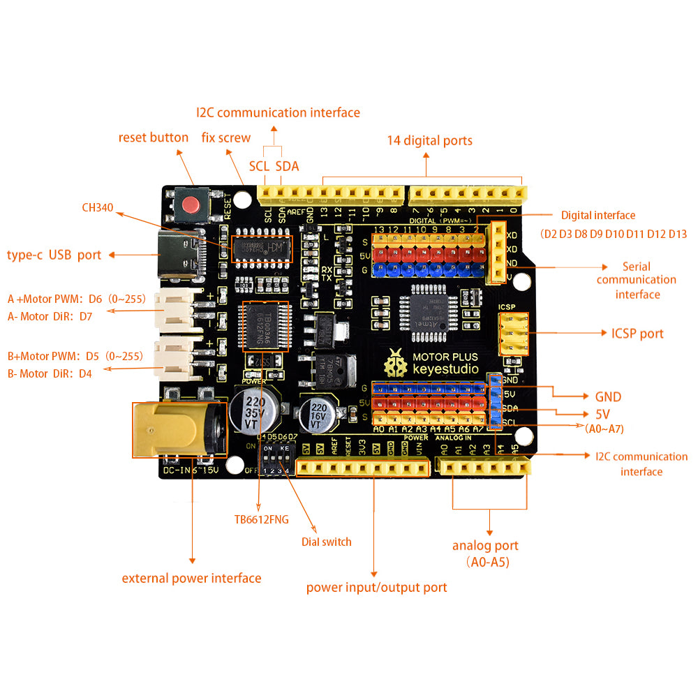Keyestudio UNO R3 Motor PLUS Development Board For Arduino+USB Cable