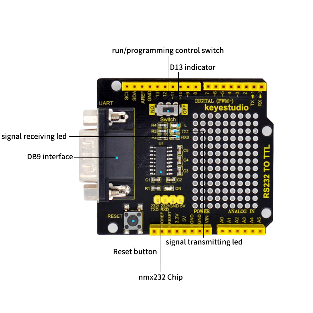 Keyestudio RS232 to TTL Conversion Shield Compatible with Arduino