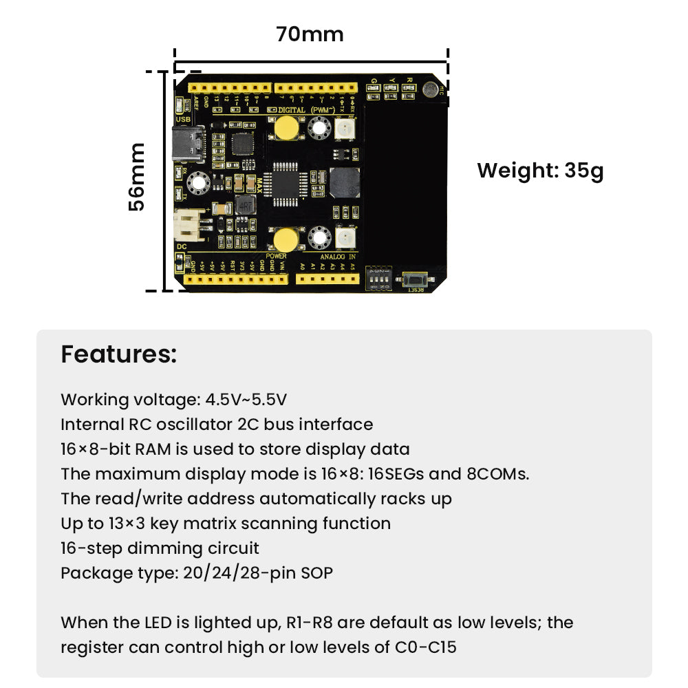 Keyestudio UNO MAX Development Board Onboard 8*8 dot matrix button switch buzzer microphone light sensor RGB LED for Arduino
